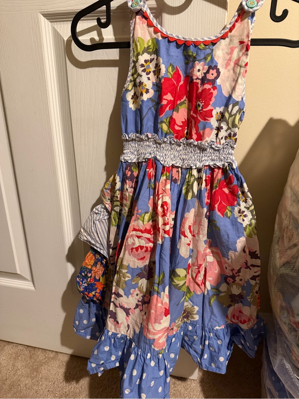 Matilda Jane Blue Floral Ruffle Sundress with Pink & Red Blooms
